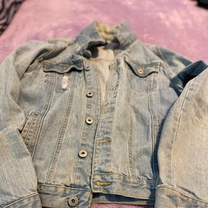 Distressed womens medium distressed denim jacket
